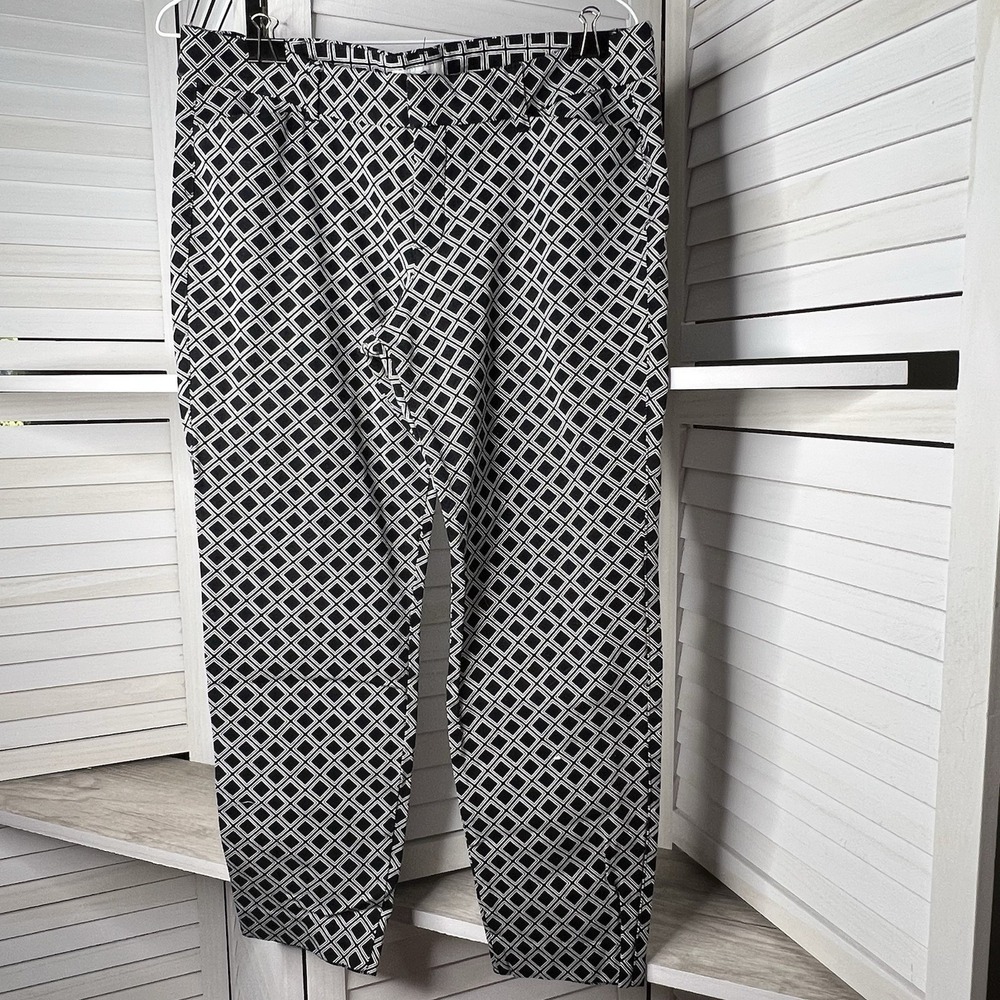 Old Navy Pixie Pants Women's 12 Black Grid Check Stretch Ankle Skinny